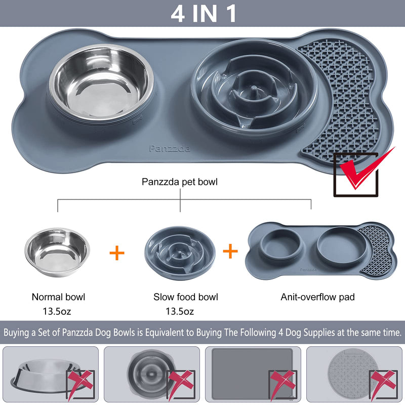 Panzzda Slow Feeder Dog Bowls Set, Bloat Stop Pet Dog Food Bowl and Non-Toxic No Choking Stainless Steel Water Bowl with No-Spill No-Skid Silicone Eating Lick Mat for Indoor Dogs Cats and Pets - PawsPlanet Australia