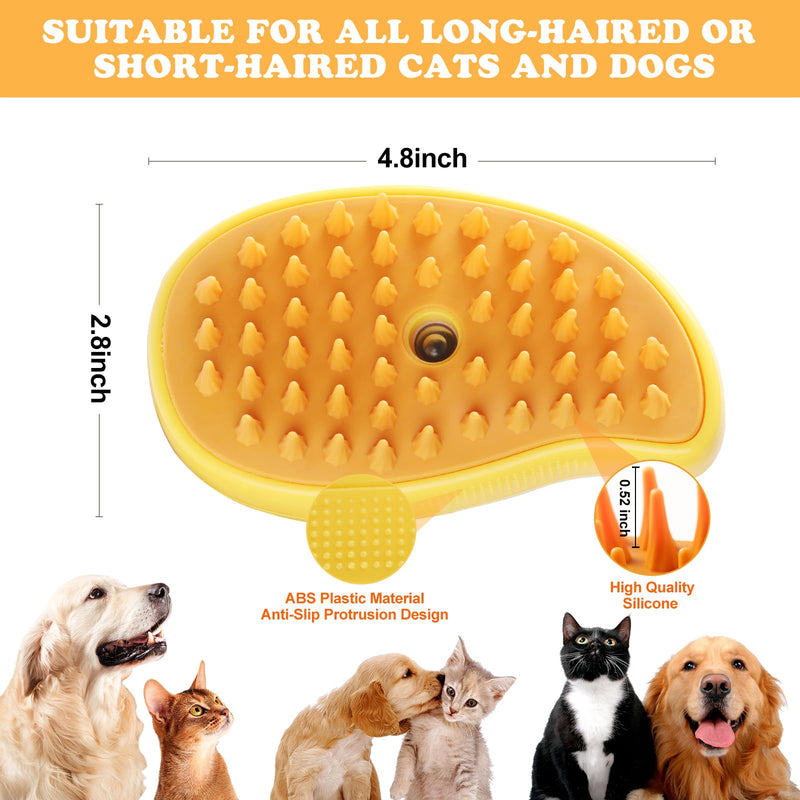 Cat Steam Brush, New 3 in1 Steamy Pet Hair Brush Cleanser Vapor for Dogs Cats, Cat Bath Brush with Steamer Water, Steaming Grooming Pet Brush Cleaner for Shedding, Pet Cat Spray Comb with Steam Yellow - PawsPlanet Australia