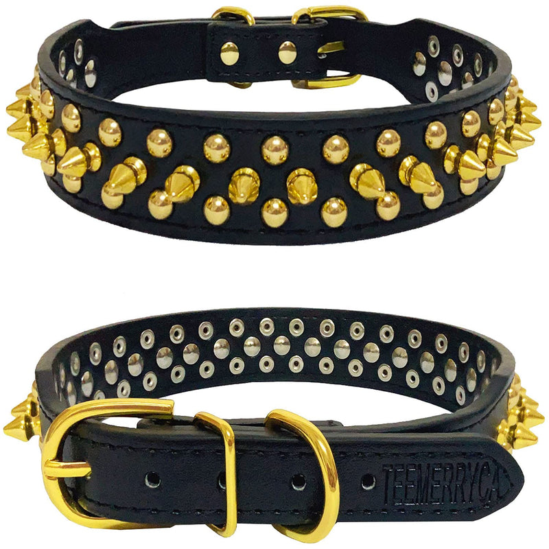 TEEMERRYCA Black Leather Dog Collar with Gold Spikes for Boy Small Medium Large Pets,Pit Bulls/Bulldog, Keep Dog Safe from Grabbing by Huge Dogs,XS(8.2"-10.6" / 21cm-27cm) XS(8.2"-10.6" / 21cm-27cm) - PawsPlanet Australia