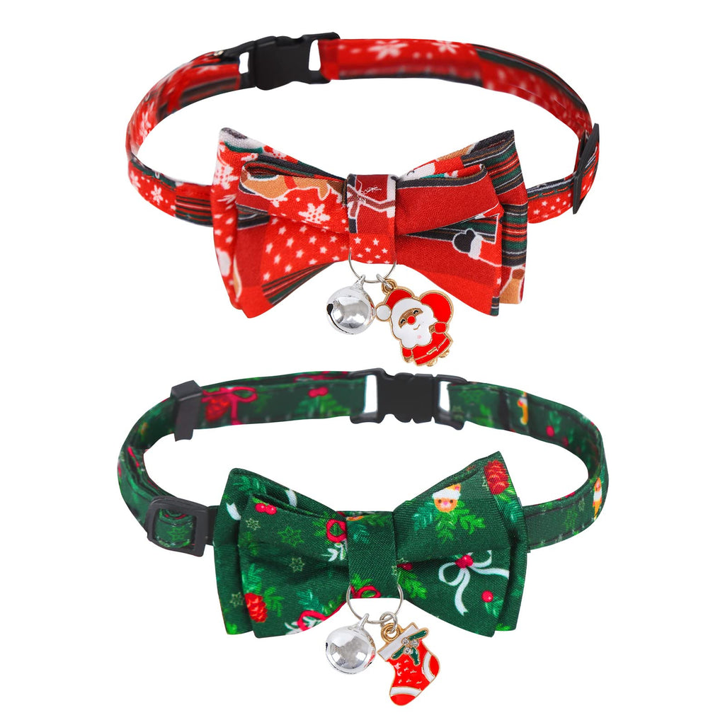 Pack of 2 Christmas cat collar, dog collar, Christmas cat collar with cute bow tie and bell, cat collar, Christmas cat collars with bow for cats, kittens and puppies - PawsPlanet Australia