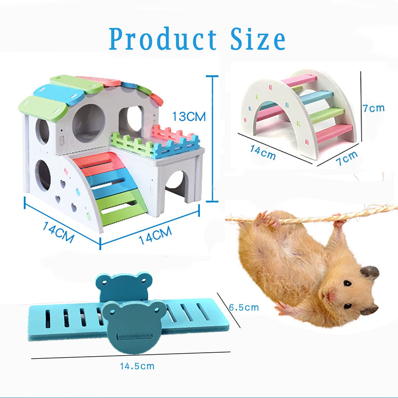WSNDM Pack of 3 Hamster Toys, Hamster House DIY, Natural Wood Ecological Rainbow Bridge, Colorful Arch Bridge, DIY Holiday Houses Climbing and Playing Small Animal Toy Block House for Hamsters - PawsPlanet Australia