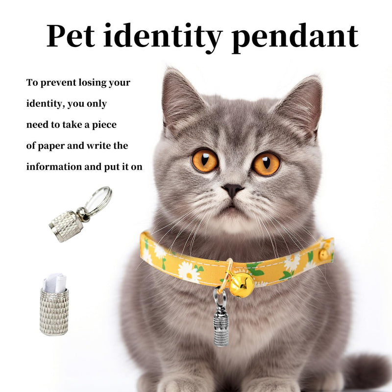 2-Piece Pet Collar with 2 Pet Identity Pendants, Collar with Bell, Cotton Cat Collar, Flower Pendant Cute Cat Necklace for Pet Cats, Etc. (Yellow, Green) - PawsPlanet Australia
