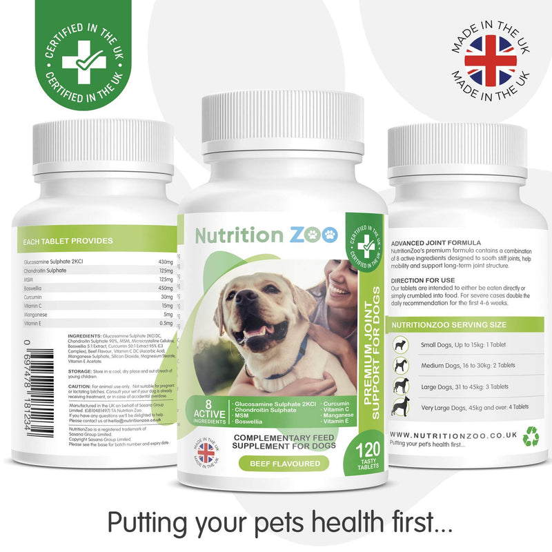 NutritionZoo Dog Joint Care Supplements - Glucosamine for Dogs 120 Tablets - Joint Supplements for Dogs Premium Glucosamine and Chondroitin for Dogs 120 Glucosamine Dog Tablets Pack of 120 - PawsPlanet Australia