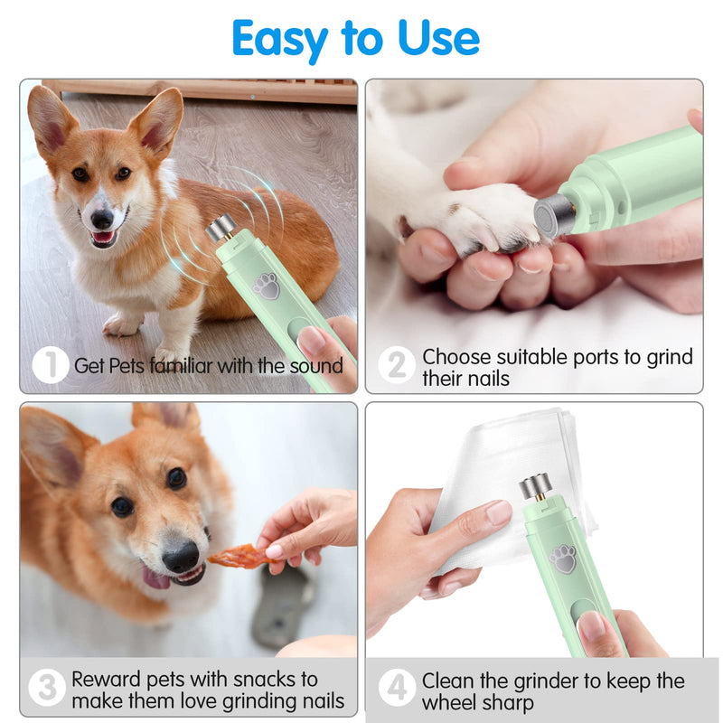 VIWIK Dog Nail Grinder, 2-Speed Rechargeable Dog Nail Trimmers for Large Medium & Small Dogs, Upgrade Professional Electric Pet Paws Grooming, Quiet Soft Puppy Grooming Tool, Cat Nail Grinder Green - PawsPlanet Australia