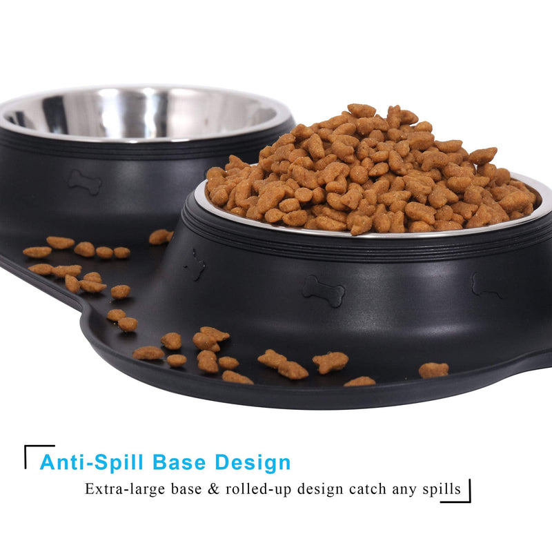 Dog Cat Bowls Stainless Steel Double Dog Food and Water Bowls with No-Spill No-Skid Silicone Mat, Pet Feeder Bowls Small Puppy Bowl for Small Dogs Cats Black - PawsPlanet Australia