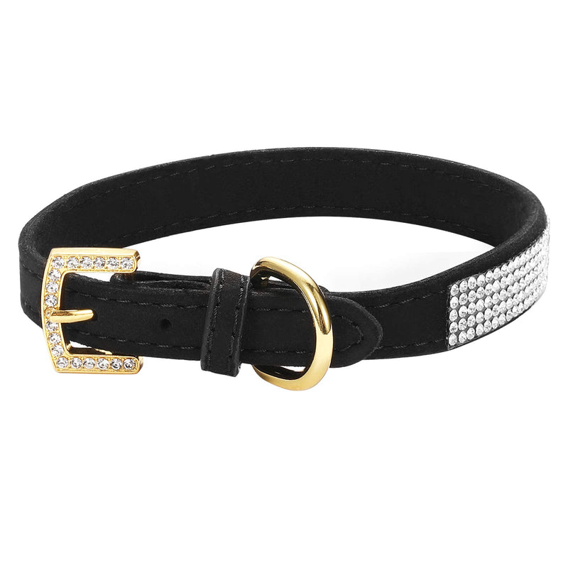 LOVPE Rhinestone Dog Collar,Golden Diamond Buckle and Suede Leather with Crystal Diamond Pet Dog Collar Beautiful and Sparkly Dog Cat Rhinestone Collar for Small Dogs/Cats (XS, Black) XS - PawsPlanet Australia