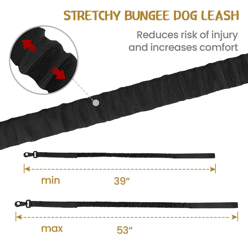 Tactical Bungee Dog Leash Adjustable Nylon Military Leash for Dog with 2 Control Handle Black - PawsPlanet Australia