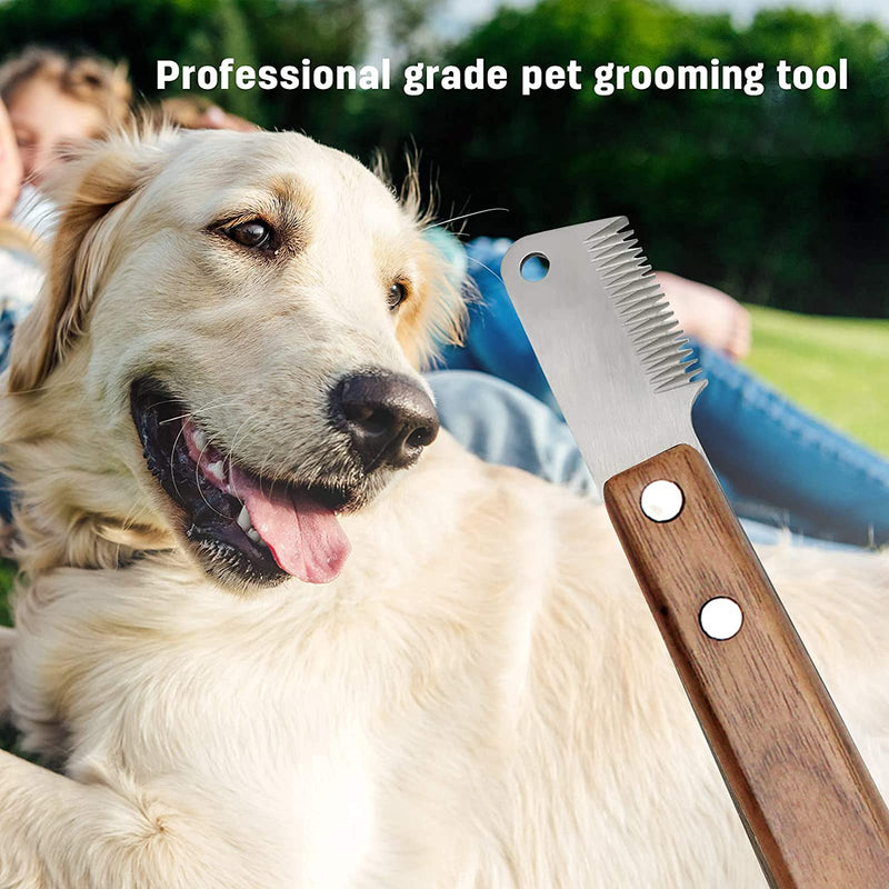 Pet Hair Removal Comb for Dogs Grooming Coat Stripping Knife for Dogs & Pets, Pluck Excess Undercoat Accessories Wooden Handle Grip and Stainless Steel Blade for Trim And Comb The Matted Or Knotted Undercoat Knots & Tangles - PawsPlanet Australia