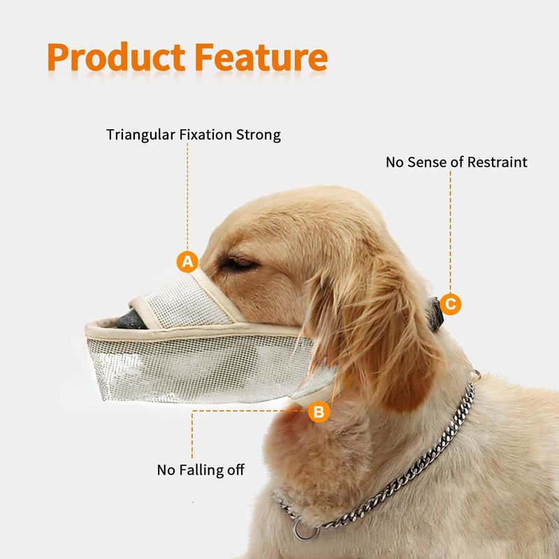 TANDD Dog Muzzle Soft Nylon Muzzle, Adjustable Breathable Mesh Dog Muzzle for Anti-Biting Anti-Barking Licking XS Beige - PawsPlanet Australia