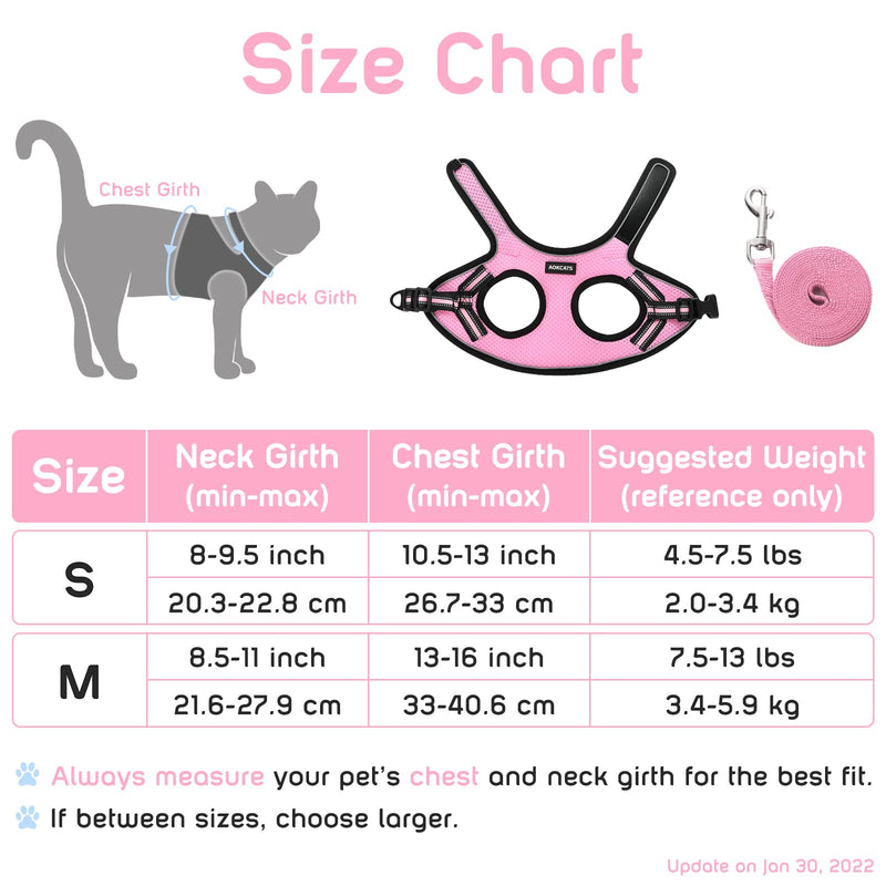 AOKCATS Cat Harness and Leash Set, Escape Proof Soft Adjustable Kitten Vest Harnesses for Walking with Reflective Strips Breathable Mesh Kitty Jacket for Small Cats, Comfort Fit Easy Control Small (Pack of 1) Pink - PawsPlanet Australia