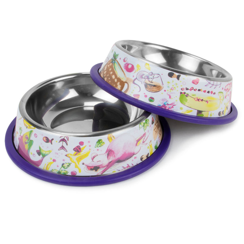 [Australia] - Weebo Pets 3-in-1 Cat Food & Water Bowls with Mat Set - Cat Tales: The Regulars Premium 4 oz. Stainless Steel Dishes with Food-Grade Silicone Feeding/Litter Box Mat 