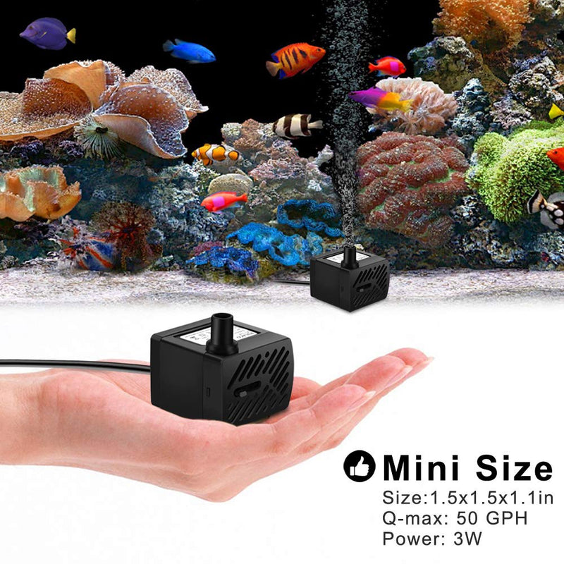 PULACO 50GPH 3W Mini Submersible Water Pump for Aquariums, Fish Tank, Pond, Fountain, Hydroponics - PawsPlanet Australia