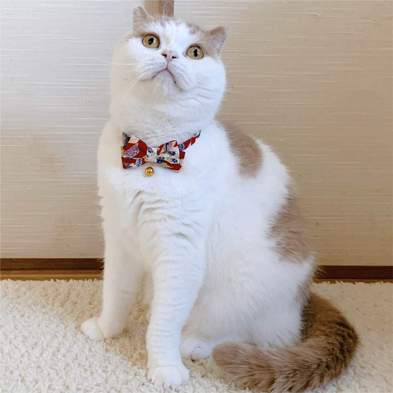 [Australia] - Necoichi Chirimen Kimono Bow Tie Cat Collar Red 