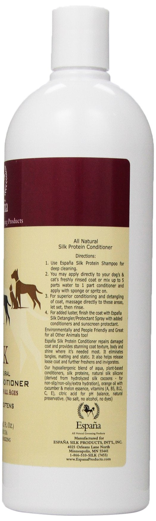 [Australia] - Espana Silk ESP1000DC Specially Formulated Silk Protein Conditioner for Dogs and Cats 1L-33.82 Ounce Dog and Cat 