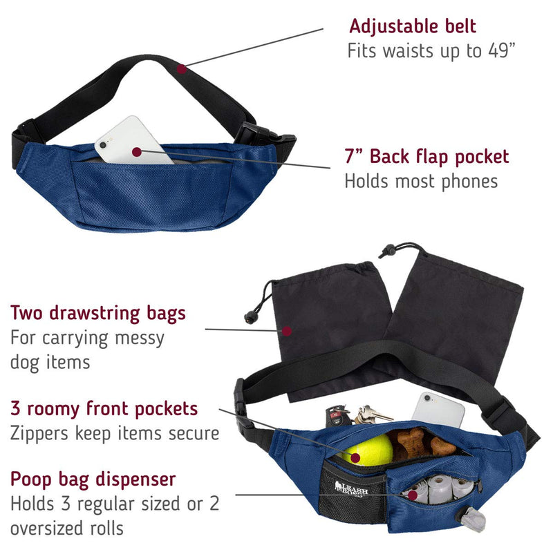 Leashboss PackUp Pouch Dog Treat Training Waist Belt, Storage Fanny Pack and Waste Bag Dispenser 1.5L Navy Blue - PawsPlanet Australia