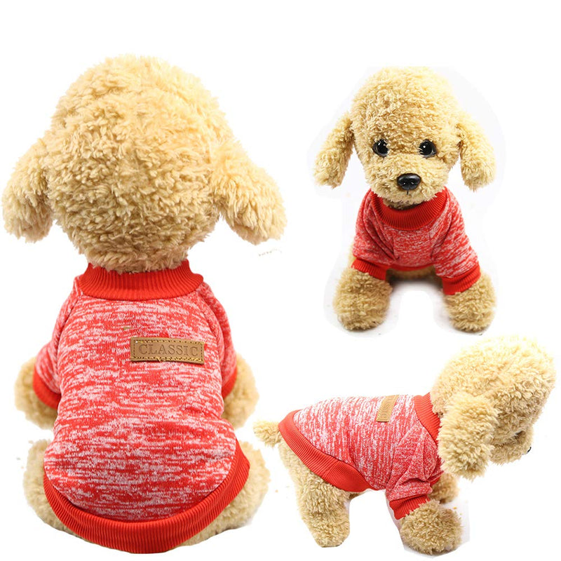 [Australia] - MS.CLEO Pet Dog Clothes Soft Thickening Warm Sweater Puppy Clothes Winter Sweater (Red) 