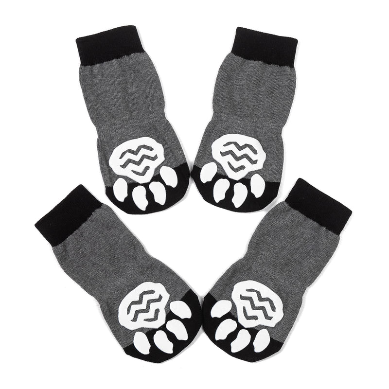Akopawon 4 Pcs Anti-Slip Pet Dog Socks Cat socks Paw Protector Traction Control Socks for Indoor Wear, Pet Dog Cat Socks for Dog Cat with Rubber Reinforcement, Size S - 3XL Fit Dogs 1.0-22.5kg Black-Grey - PawsPlanet Australia