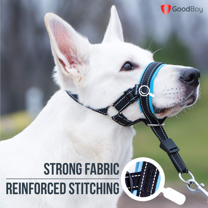 [Australia] - GoodBoy Dog Head Halter with Safety Strap - Stops Heavy Pulling On The Leash - Padded Headcollar for Small Medium and Large Dog Sizes - Head Collar Training Guide Included 3 Blue 