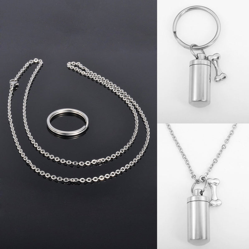 [Australia] - HooAMI Pet Paw Heart Charm & Cylinder Memorial Urn Necklace Stainless Steel Cremation Jewelry Heart Paw 