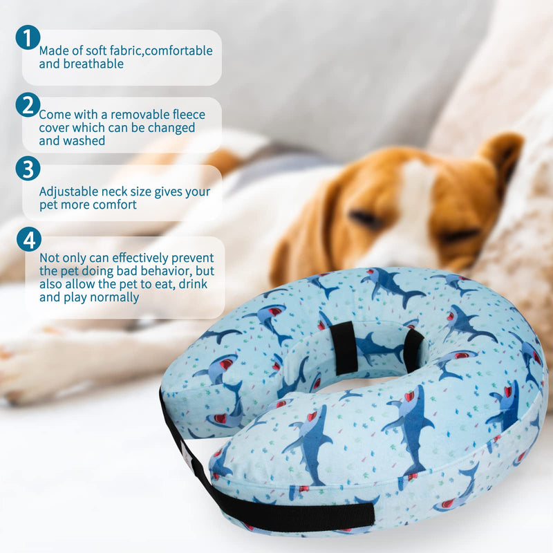 CuteBone Inflatable Protective Collar with 2 Pack Soft Pet Recovery Cone Covers for Small/Medium/Large Dogs and Cats After Surgery GWB05XL-DE Shark Polyester - PawsPlanet Australia