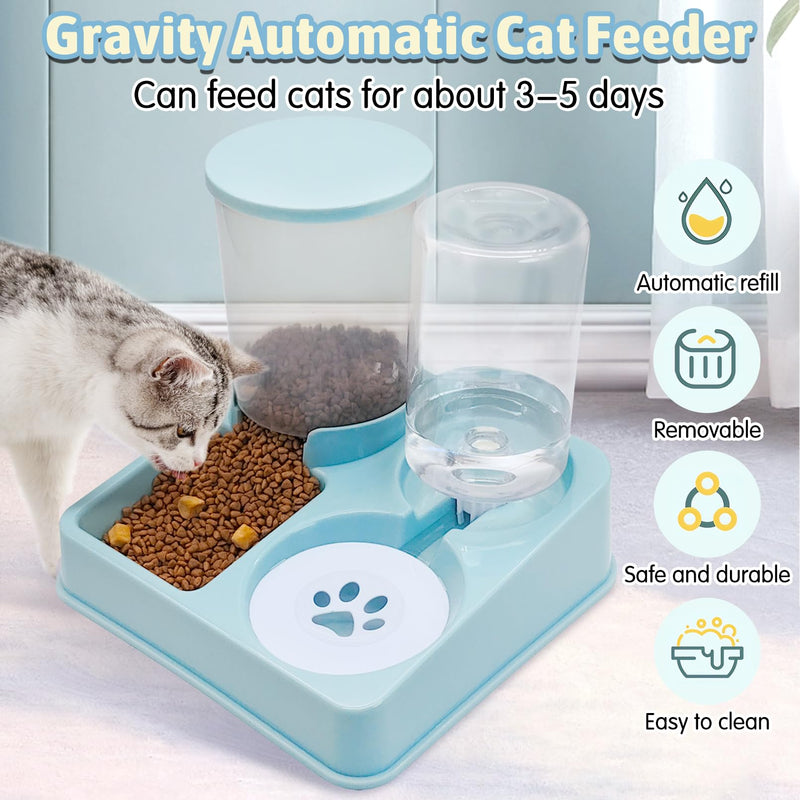 kathson Gravity Cat Food and Water Dispenser, 2 in 1 Automatic Cat Dry Food and Water Feeder, Detachable Auto Waterer and Feeders for Indoor Cats Kittens (Light Green) - PawsPlanet Australia