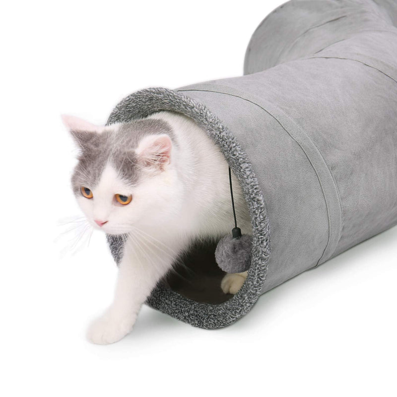 Ohana Beautiful Foldable Cat Tunnel Cat Toy with Ball Rustling Tunnel for Cats Puppies Rabbits or Small Animals Gray Shape S - PawsPlanet Australia
