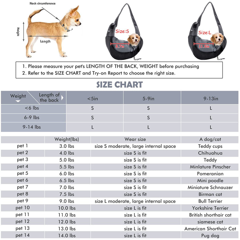 EVBEA Dog Carrier Sling Front Pack Cat Puppy Carrier Purse Breathable Mesh Travel for Small or Medium Pet Dogs Cats Sling Bag L(Size refer to picture 2) Black - PawsPlanet Australia