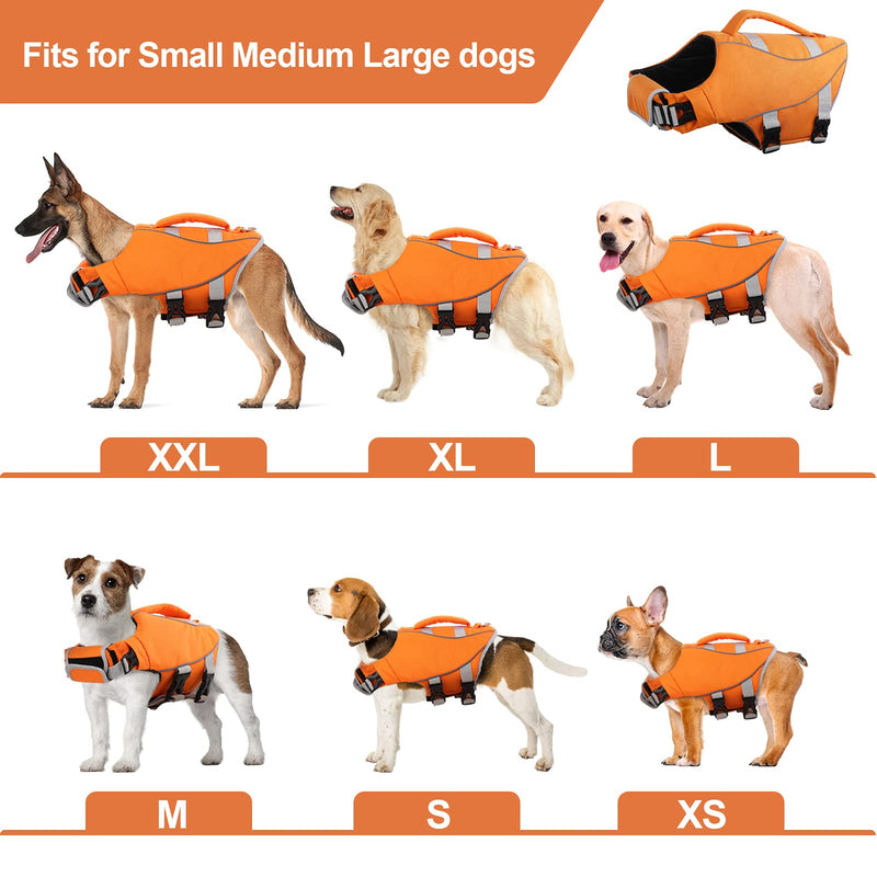 Kuoser Dog Life Jacket with Reflective Piping, Adjustable Dog Life Vest Ripstop Dog Lifesaver Pet Life Preserver with High Flotation, Swimsuit for Small Medium Large Dogs at Pool Beach Boating XS-chest girth: /13"-18.1" Orange - PawsPlanet Australia