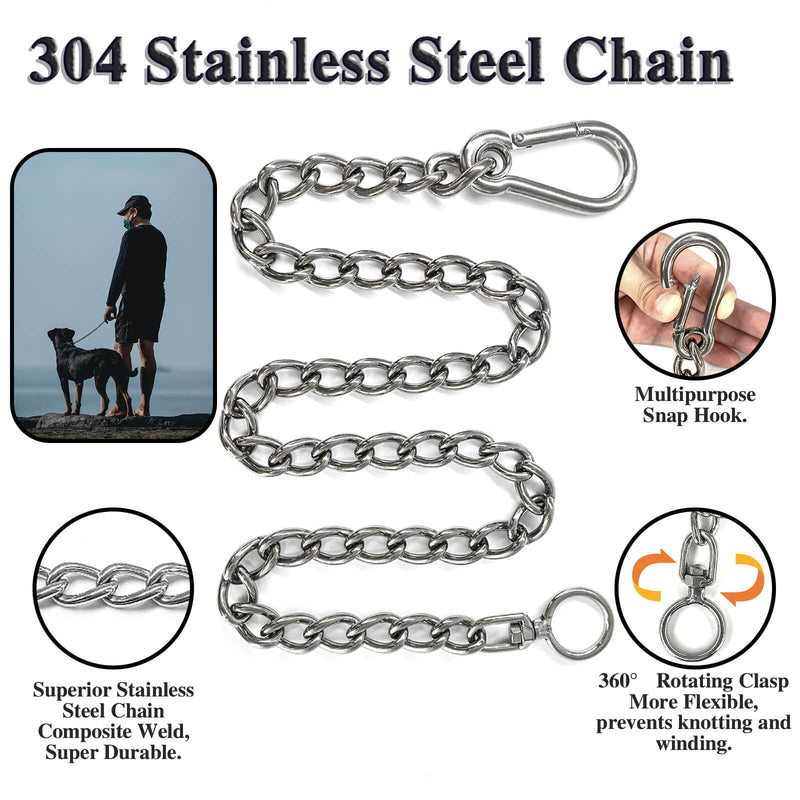 Dog Chain Leash, 304 Stainless Steel Dog Short Lead Metal Heavy Duty Chain DIY Double Dog Leashes Self-Assembly Leashes Extension&Coupler. (304 S/S 32in x 4mm) 304 S/S 32in x 4mm - PawsPlanet Australia