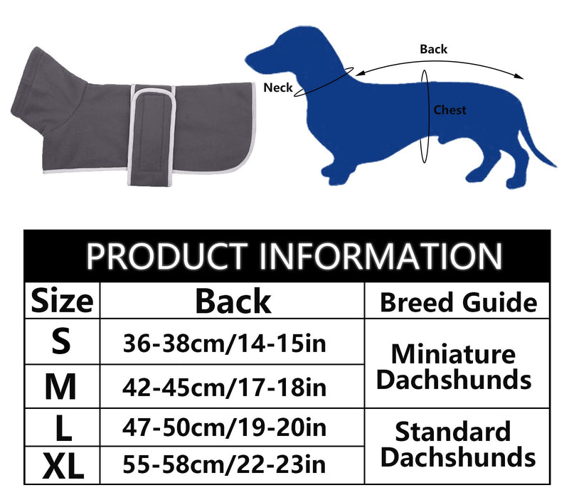 Geyecete Dog Jacket, Dog coat perfect for dachshunds, dog winter coat with padded fleece lining and high collar, dog snowsuit with adjustable bands sizes -Gray-S S Gray - PawsPlanet Australia