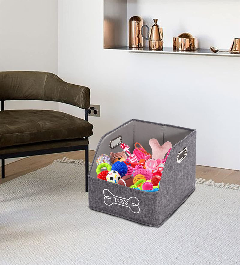 Brabtod Foldable Storage Bin - Rectangle Storage Basket with Handle, Organizer Bin for Pet Toys, Diaper, Shelves, Closet -gray - PawsPlanet Australia