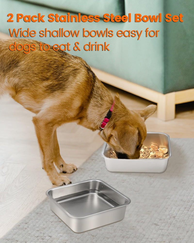 Stainless Steel Dog Bowls, [2 Pack] Water and Food Bowl Set, 1.6L Pet Metal Dishes for Small Medium Large Dogs - PawsPlanet Australia