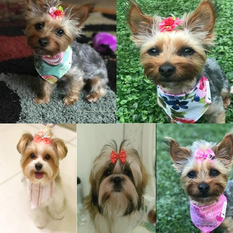 Yagopet 50pcs/Pack Cute New Dog Hair Bows Pairs Rhinestone Pearls Flowers Topknot Mix Styles Dog Bows Pet Grooming Products Mix Colors Pet Hair Bows Topknot Rubber Bands - PawsPlanet Australia