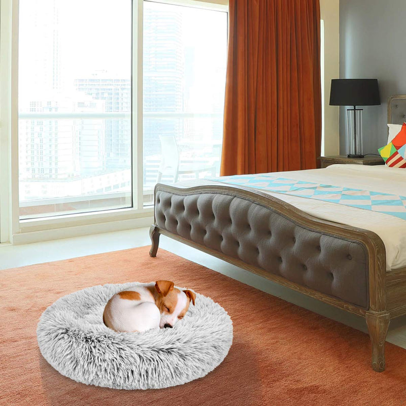 [Australia] - GASUR Dog Bed Cat Beds Donut, Soft Plush Round Pet Bed XS Small Medium Size Calming Bed, Self Warming Winter Indoor Snooze Sleeping Kitten Bed Puppy Kennel 23*23 Frost 