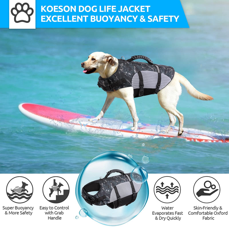 KOESON Dog Life Jacket Ripstop Pet Safety Life Vest, Adjustable Dogs Lifesaver Vest with Enhanced Buoyancy and Rescue Handle, Camouflage Swimsuit Preserver for Small Medium and Large Dogs X-Small Navy - PawsPlanet Australia