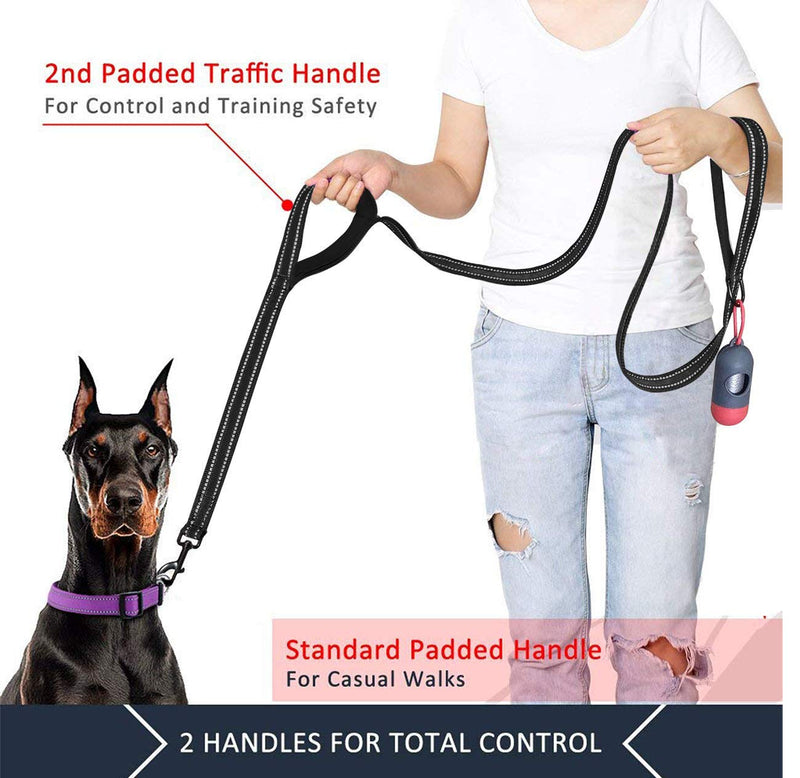 JSXD Dog Leash,5 FT Heavy Duty Double Handle Dog Leash with Comfortable Padded and Reflective,Rope Dog Leashes for Small,Medium,Large Dogs Wide-Black - PawsPlanet Australia