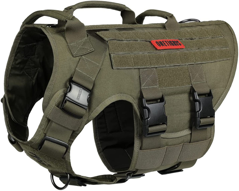 OneTigris Dog Harness X Destroyer Tactical Dog Harness 3 Handles Heavy Duty Dog Vest with Metal Buckles M Ranger Green - PawsPlanet Australia