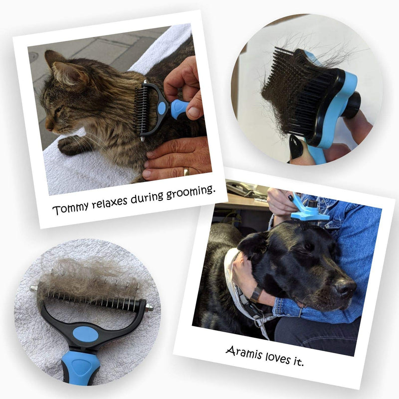 [Australia] - Pet H&C Grooming Tools for Cats and Dogs with Medium to Long Hair, Dual Sided 9X17 Teeth Rake, Comb and Brush Plus Zipper Bag kit, Gently and Safe Removes Loose Hair, Eliminates Tangles, Knots. 