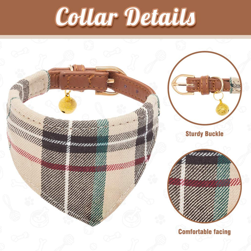 BINGPET 2 Pack Adjustable Bowtie Small Dog Collar and Plaid Bandana Collar with Bell for Puppy Dogs Cats - PawsPlanet Australia
