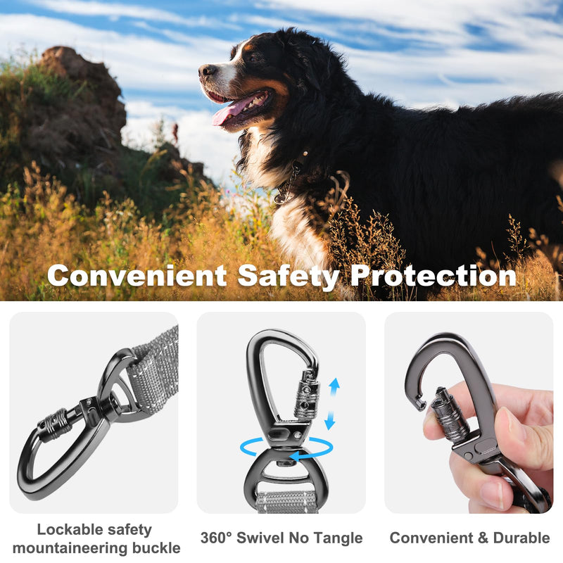 Heavy Duty Dog Leash, Laqibak Double-Sided Reflective Double Handle Dog Leash - Double-Layer Thickening, Lockable Safety Carabiner Design, 6 FT Perfect for Medium & Large Dogs Joyful Strolls, Grey - PawsPlanet Australia