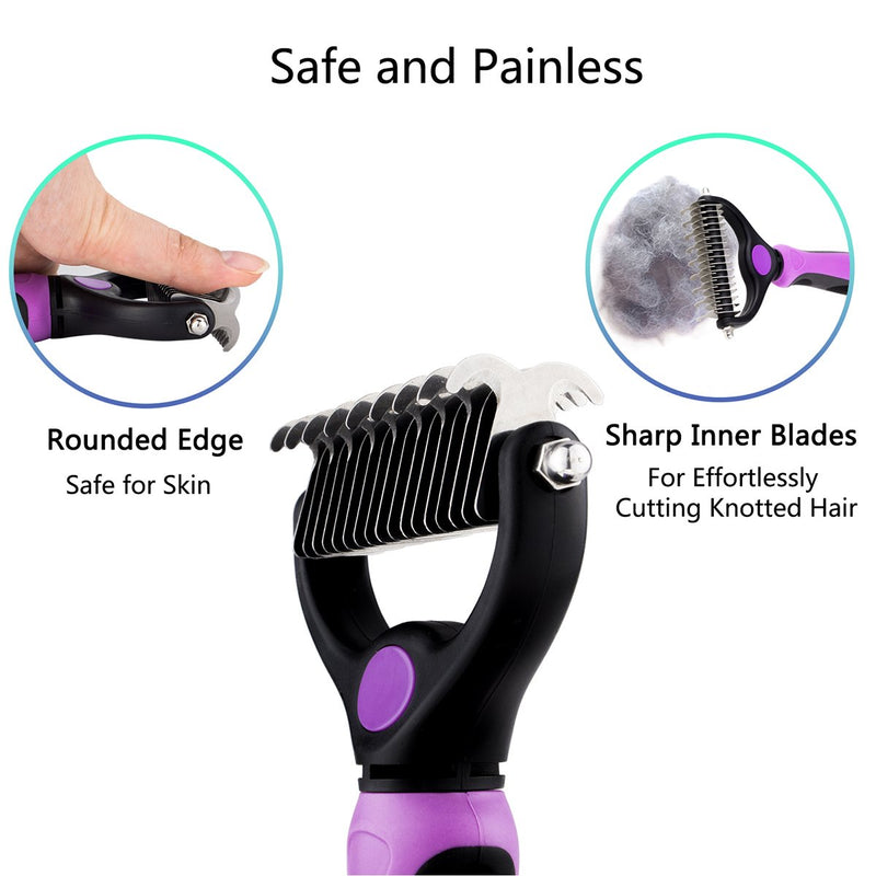 [Australia] - BENCMATE Dematting Comb Tool for Dogs Cats Pet Grooming Undercoat Rake with Dual Side - Gently Removes Undercoat Knots Mats Purple 