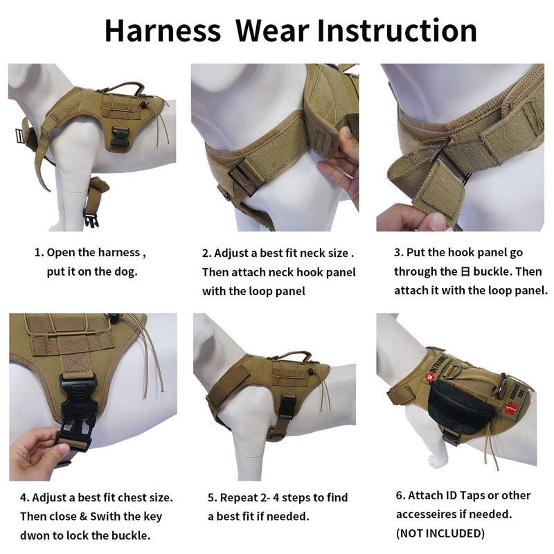 [Australia] - Mudinpet Tactical Dog Harness, Military Service Dog Vest for Small Medium Large Dogs, No Pull Escape-Proof Dog Utility Vest XS Chest 17.5-21in Khaki 