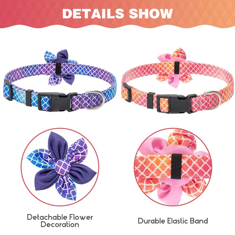 BINGPET Dog Collar for Medium and Large Dogs - 2 Pack Adjustable Pet Doggy Collars with Detachable Cute Flower Decorations Unique Gradient Pattern, Adjustable 12.9" to 21.6" Pink - PawsPlanet Australia