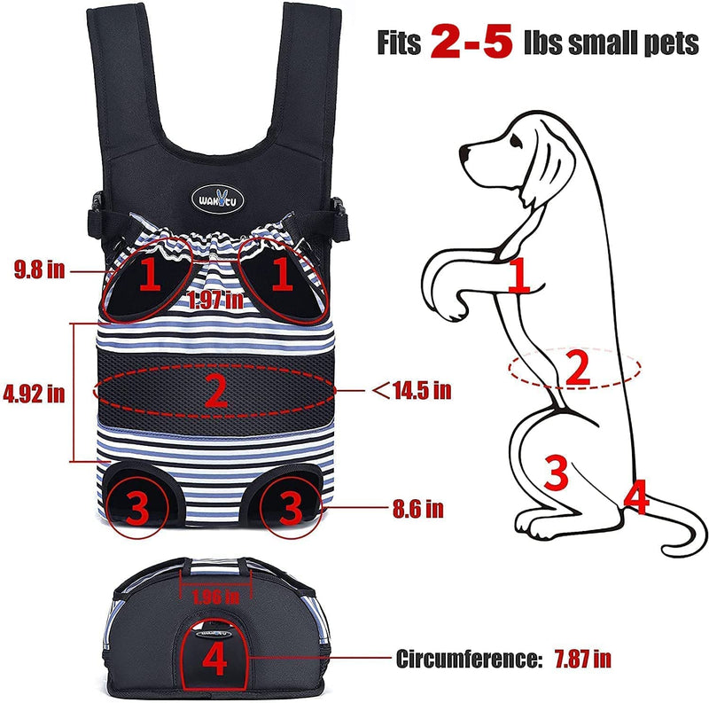 wakytu Dog Front Carrier Backpacks for Small Dogs, Legs Out Pet Carrier Sling Backpack with Adjustable Padded Ventilated Shoulder Straps, Easy-Fit for Traveling Hiking Camping 1.0 Stripes - PawsPlanet Australia