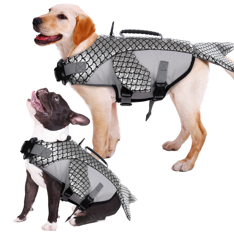 Kuoser Dog Life Jacket, High Floatation Blue Whale Shape Pet Life Vest Dog Swimsuit with Reflective Fish Scale, Dog Safety Preserver Lifesaver with Rescue Handle for Small Medium Large Dogs Pink XS… X-Small (Pack of 1) Silver - PawsPlanet Australia