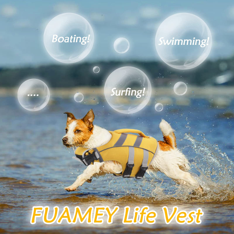 FUAMEY Dog Life Jackets,Reflective & Adjustable Pet Life Vest Dog Lifesaver Dog Swimsuit with Rescue Handle Dog Float Coat for Swimming & Boating，Pet Life Preserver for Small Medium Large Dogs X-Small yellow - PawsPlanet Australia