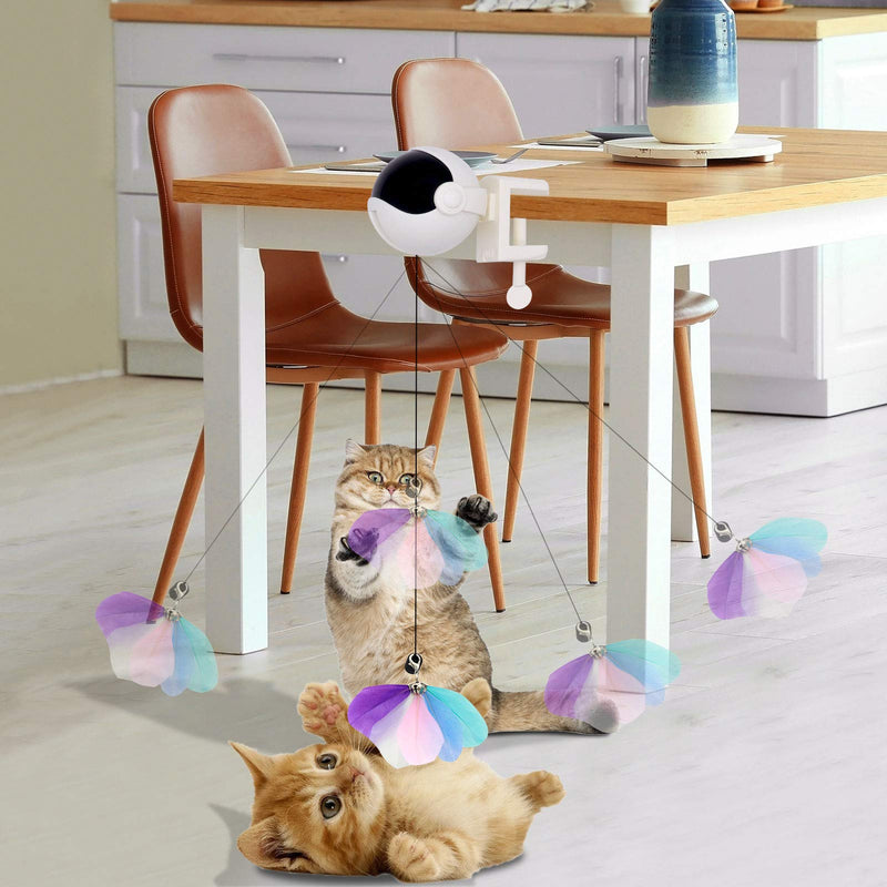 ZALALOVA Interactive Cat Toys, Automatic Lifting Cat Teaser & Teaser Ball w/ 5 Refills Cat Plush Toys Feather Toys Electric Puzzle Pet Toys Lifting Flutter Cat Exercise Toys （5 Minutes Auto-Off） - PawsPlanet Australia