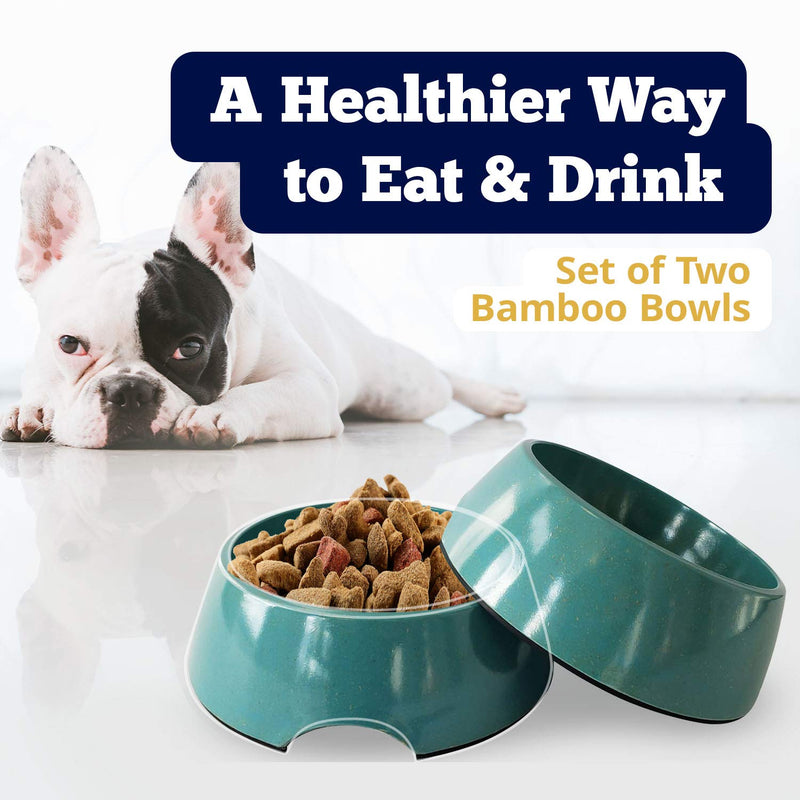 [Australia] - American Pet Supplies Dog Bowls, Set of 2 Bamboo Bowls for Puppies and Dogs, 24 oz Pacific Blue 