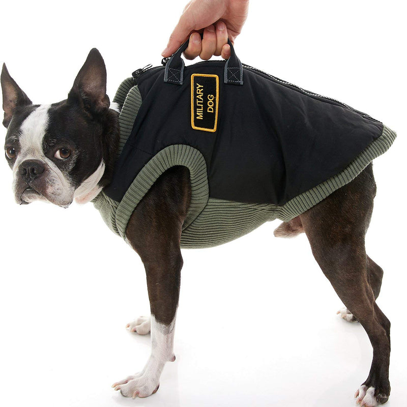 [Australia] - Gooby Military Dog Vest - Dog Jacket Coat with Lift Handle and D Ring Leash - Zipper Closure and Stretch Chest Small Dog Sweater- Dog Clothes for Small Dogs Girl or Boy for Indoor and Outdoor Use X-Small chest (~9.5") Black 