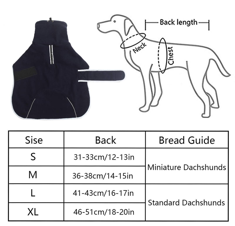 babepet Dog Winter Coat with Warm Fleece Lining, Perfect for Dachshunds, Outdoor Dog Apparel with Adjustable Bands L(Back:44-46cm/17-18in) DarkBlue - PawsPlanet Australia